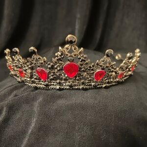 Black  and red rhinestone gold metal crown.